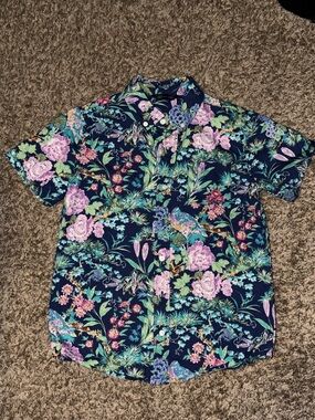 Janie and Jack Boy Blueprint Floral Poplin Button Down Shirt Size 10